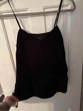 J. Crew Black Velvet V-Neck Spaghetti-Strap Camisole with Ruffle Hem